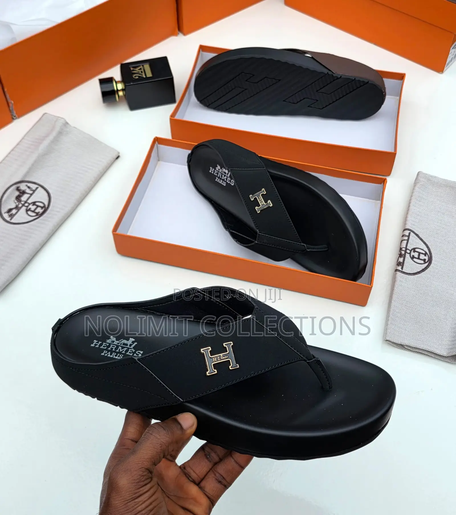 Hermes Leather Slides With Black Soles