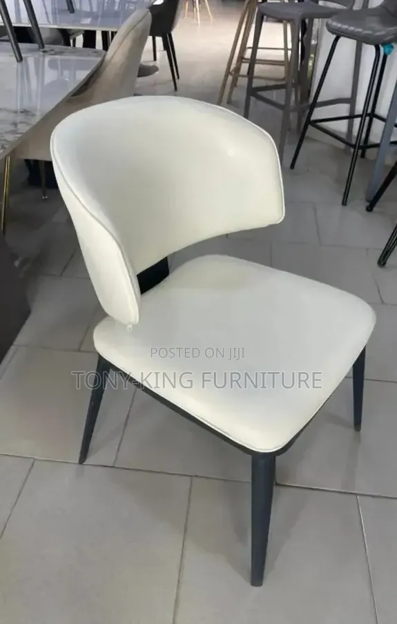 Modern Off-White Faux-Leather Curved-Back Dining and Restaurant Chair