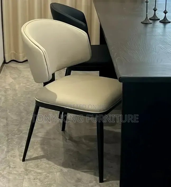 Modern Off-White Faux-Leather Curved-Back Dining and Restaurant Chair