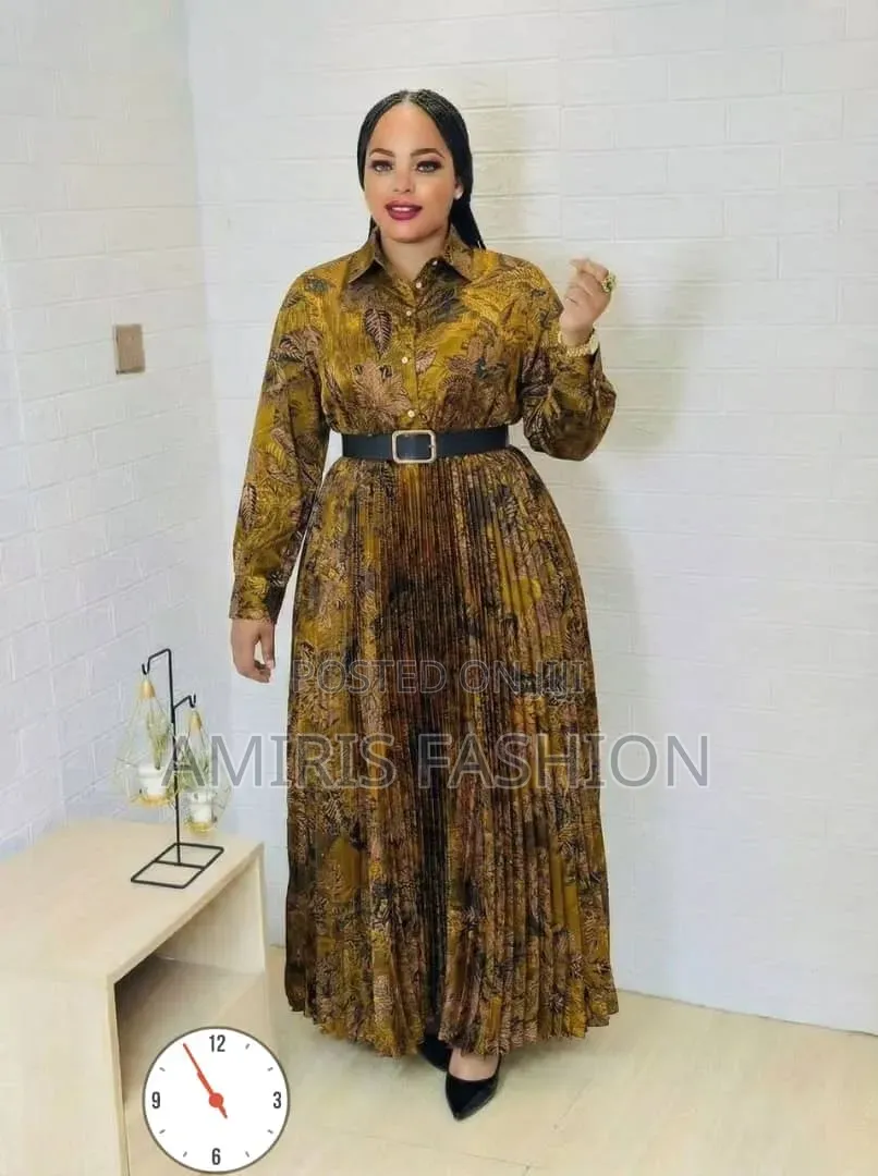 Pleated Long Sleeve Shirt Long Gown