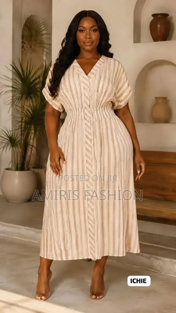 Beautiful Stripes v-Neck Gown