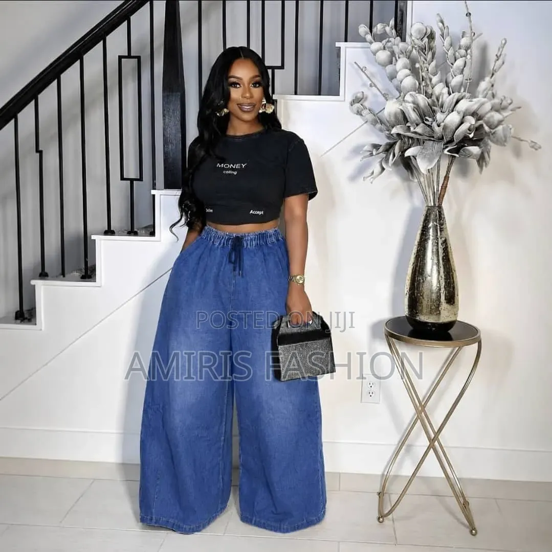 High Waist Rope Baggie Palazzo Jeans Trousers