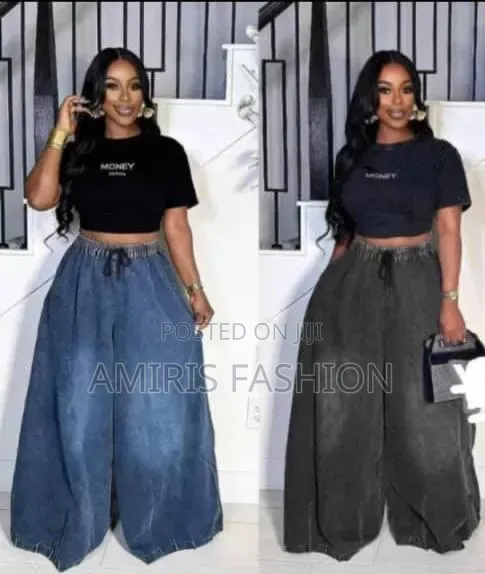 High Waist Rope Baggie Palazzo Jeans Trousers