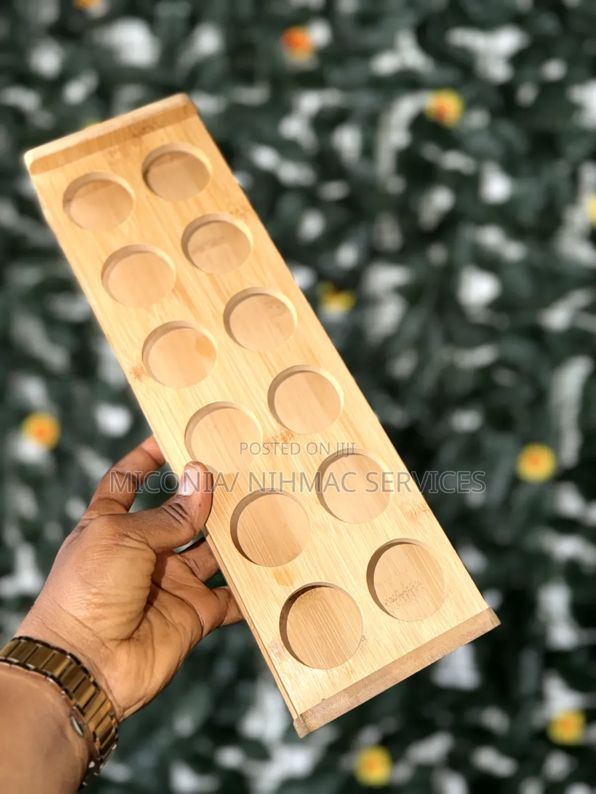 12-Holes Bamboo Tequila Glass Rack