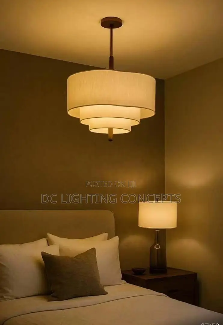 Japanese Linen Fabric 3 Layer Stepped Shade Hanging Lamp.