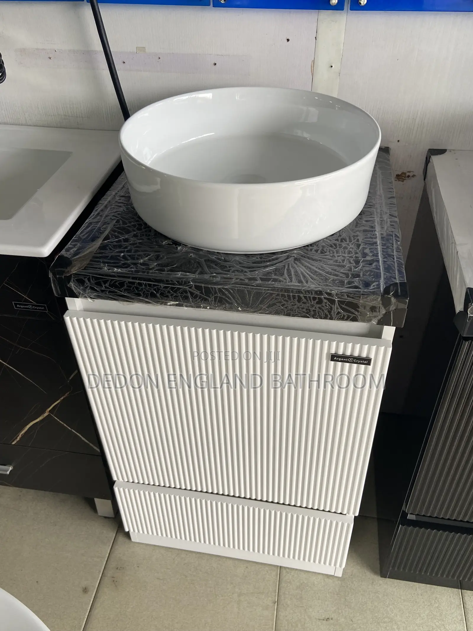 White Line Cabinet Basin With LED Mirror
