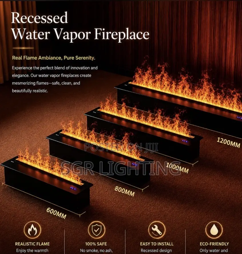 Recessed Water Vapor Fireplace Real Flame Ambiance, Pure Serenity