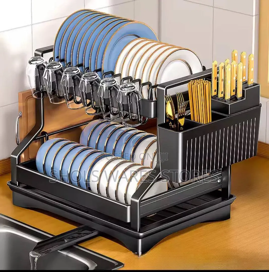 Modern 2-Tier Dish Drying Rack With Drip Tray