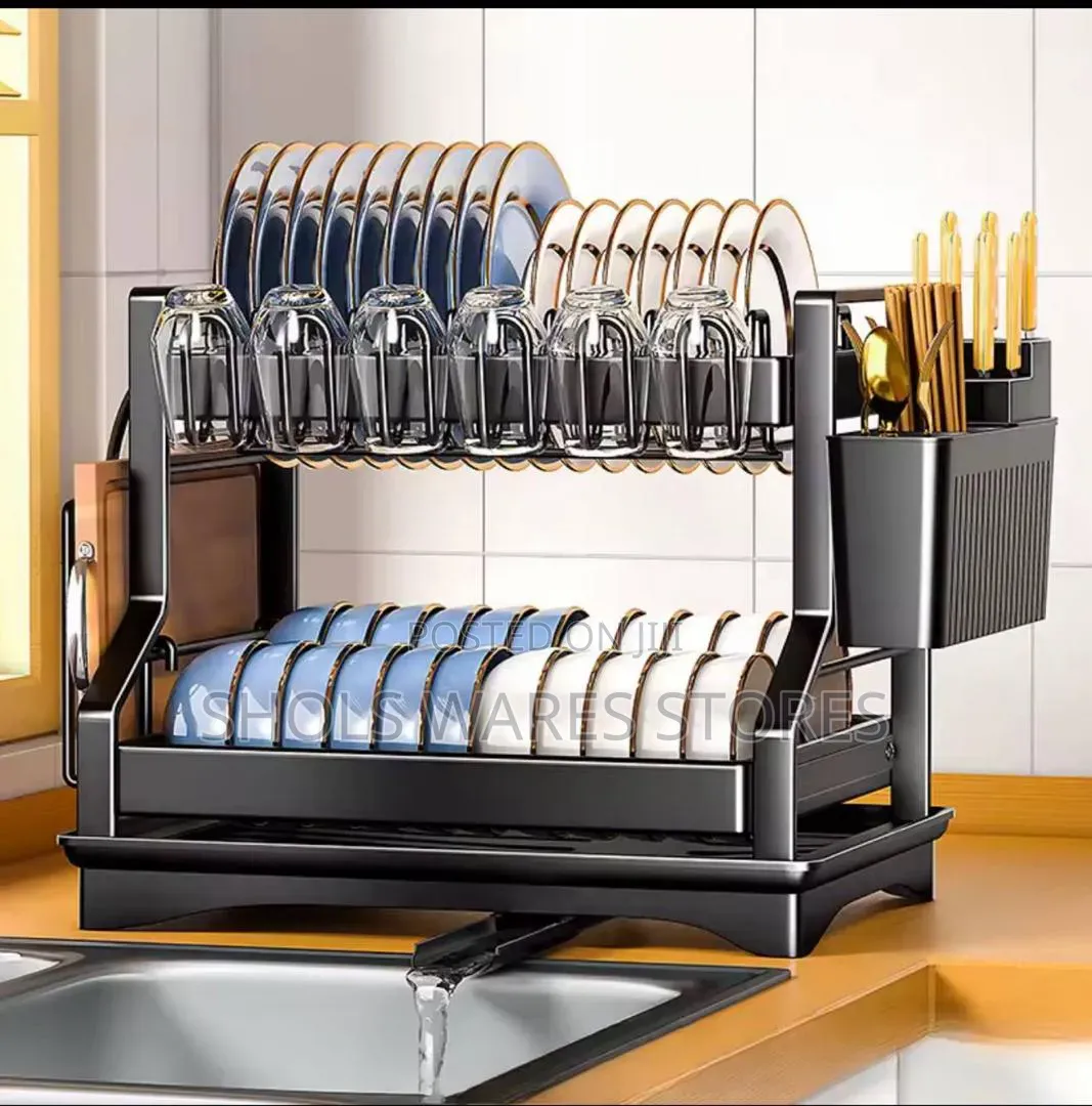 Modern 2-Tier Dish Drying Rack With Drip Tray