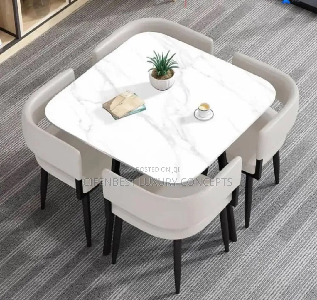 Luxury Squared Dinning Table Set With Four Leather Chair