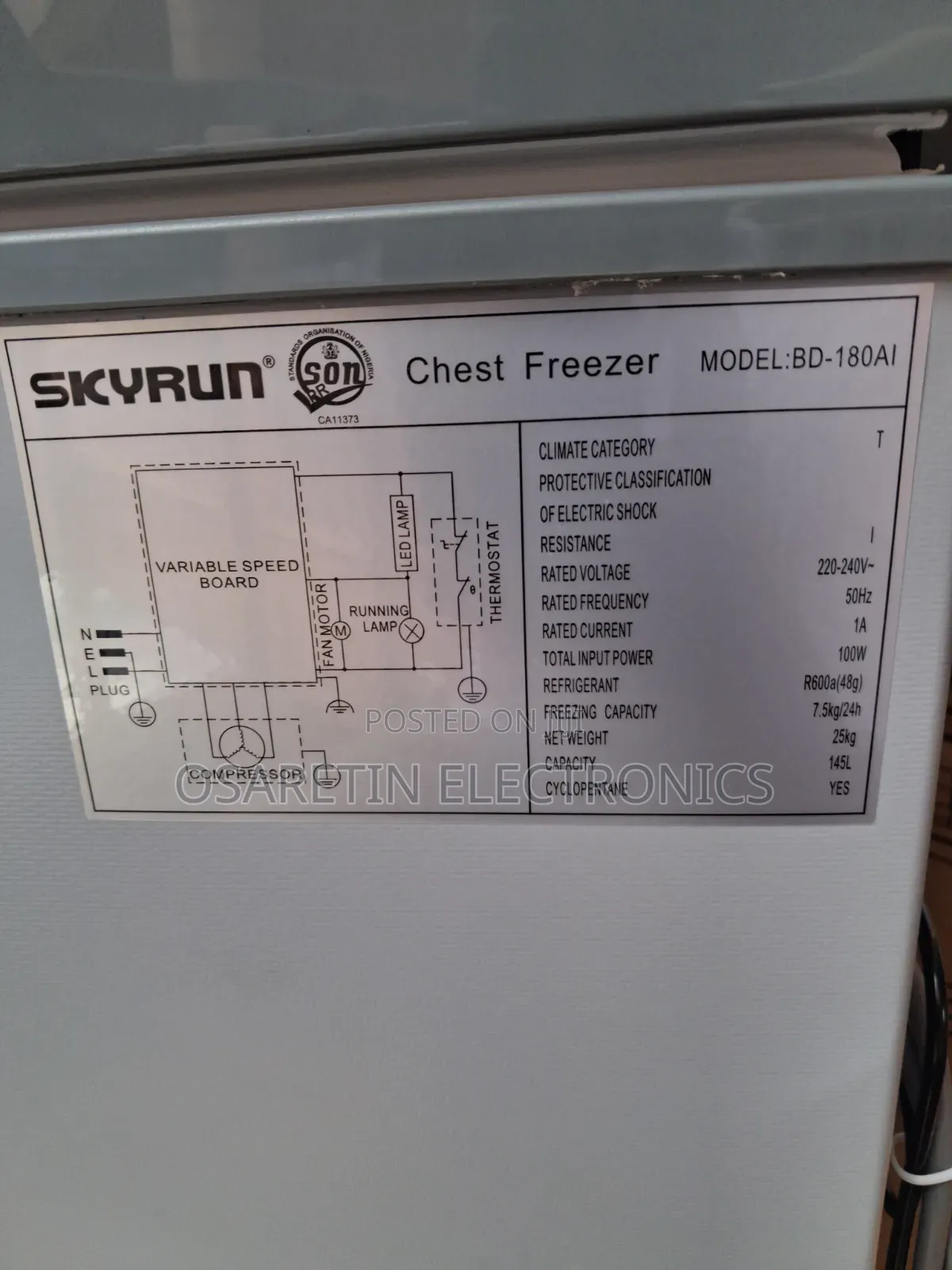 Skyrun Inverter Deep Freezer 145 Litre