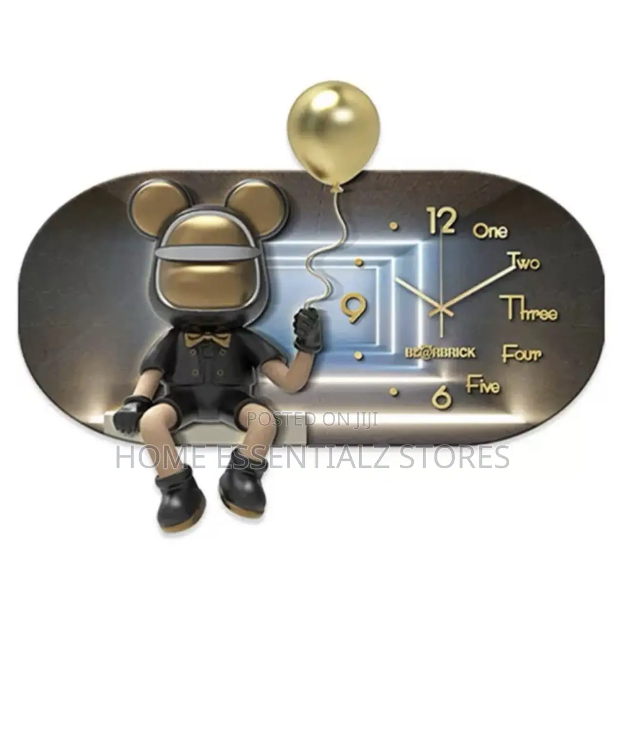 3D LED Bearbrick Astronaut Wall Clock With Balloon - Luxury Wall Decor