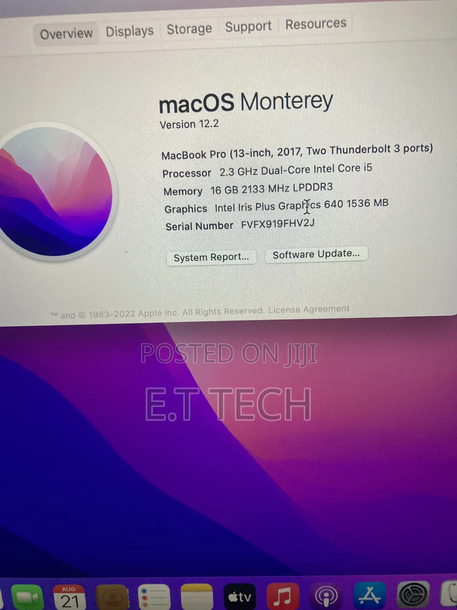 Laptop Apple MacBook Pro 2017 16GB Intel Core i5 SSD 256GB