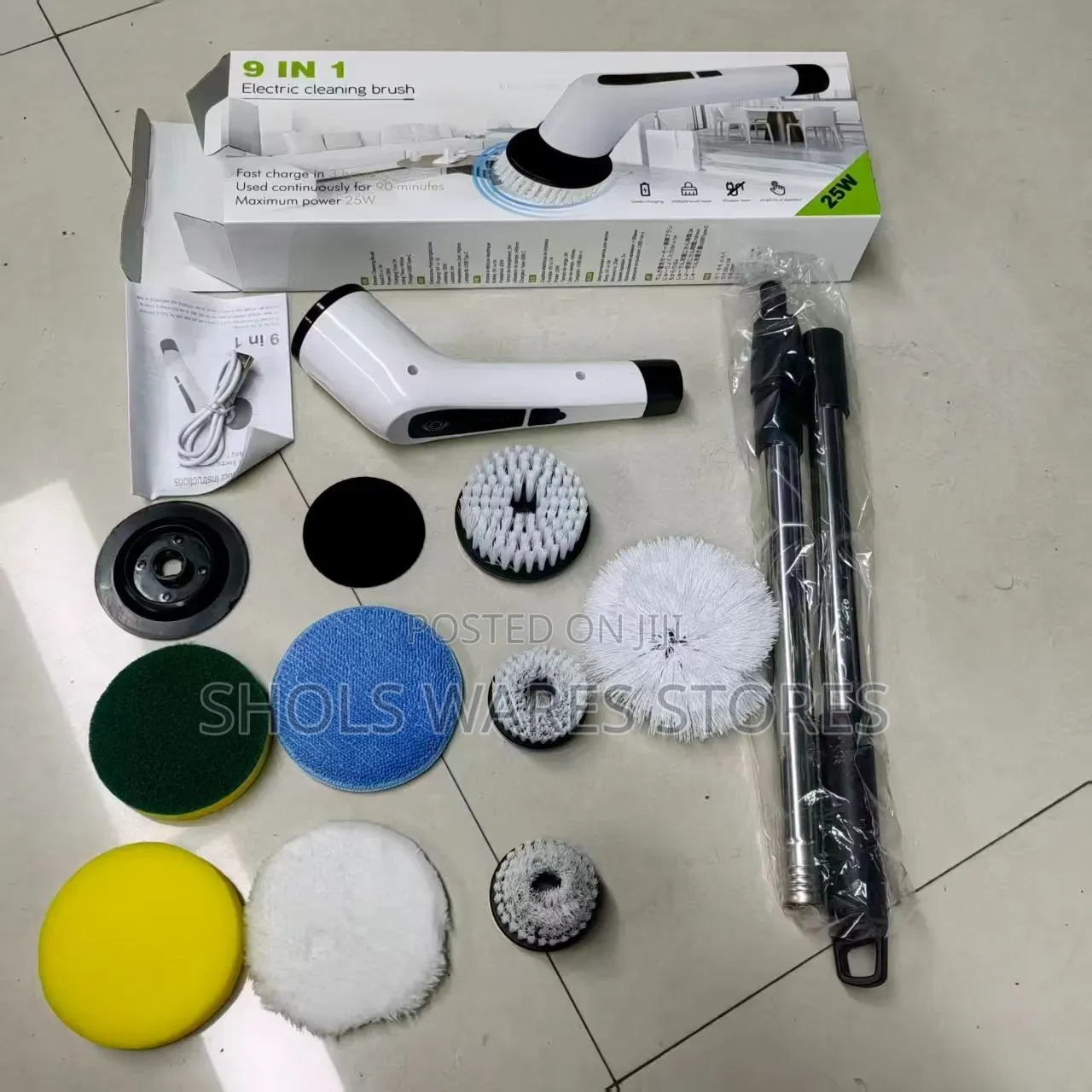 9-in-1 Cordless Electric Spin Scrubber With Extension Handle.