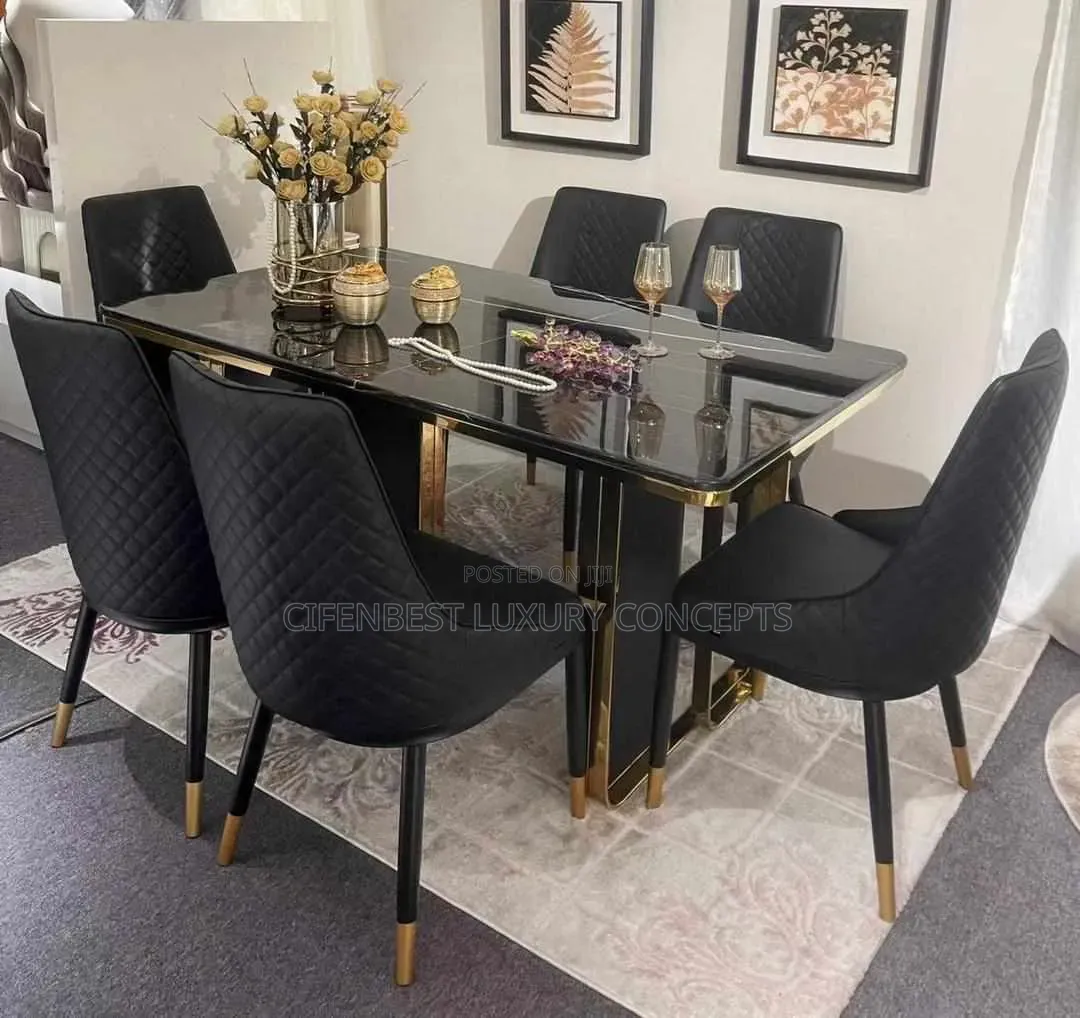 Luxury Double-Base Dinning Table With 6 Chairs