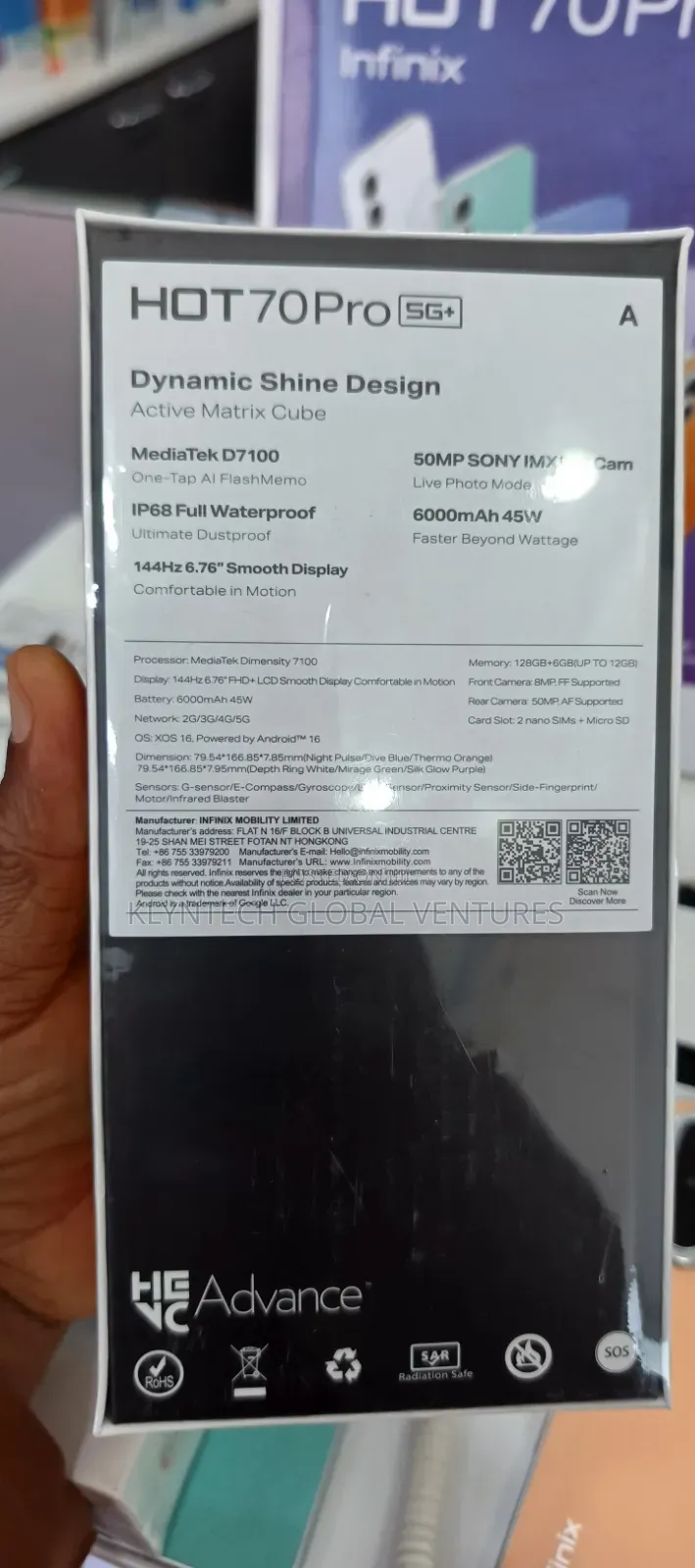 New Infinix Hot 70 Pro 5G+ 256 GB Blue