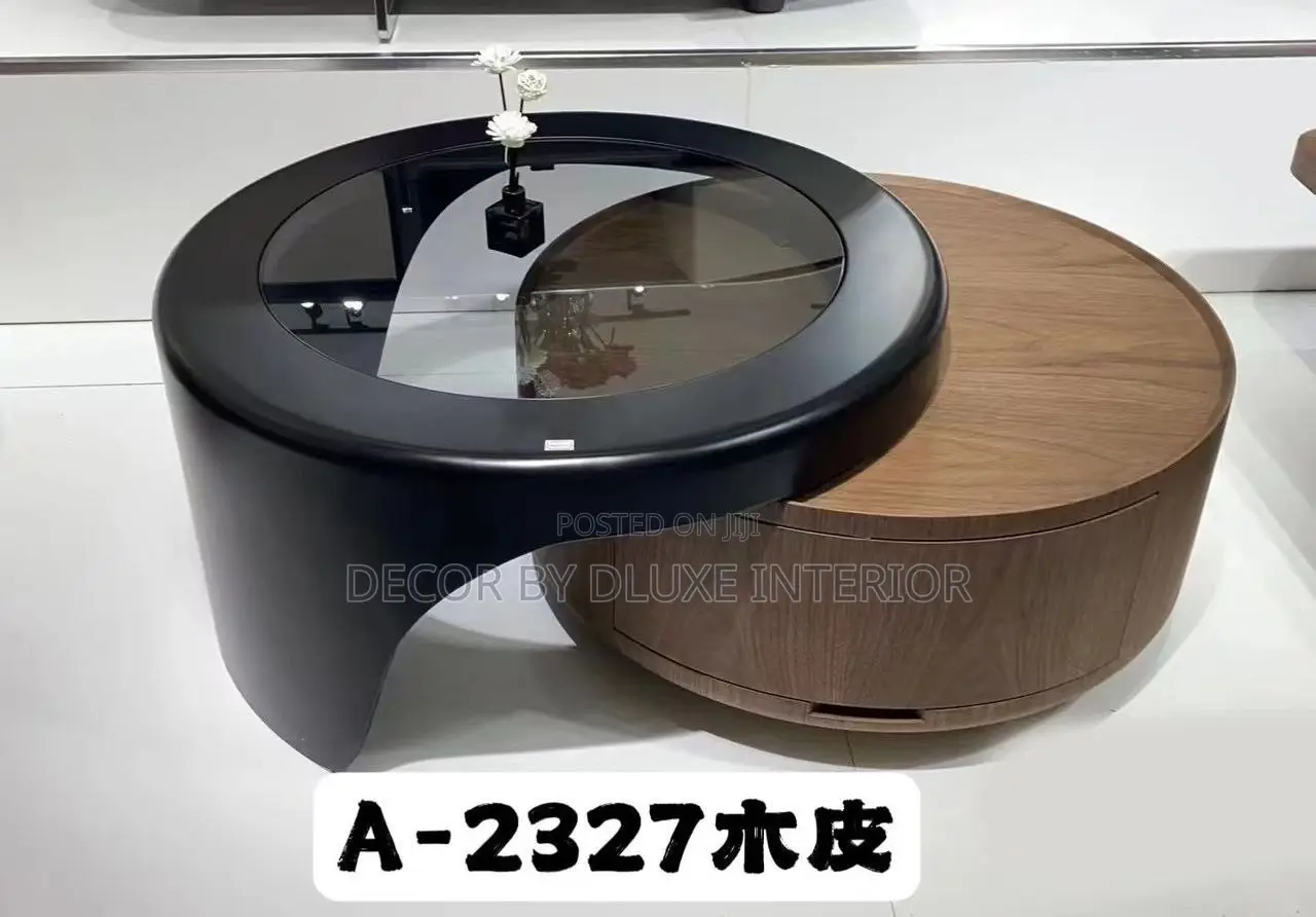 Unique Simple Round Wooden Coffee Table Set