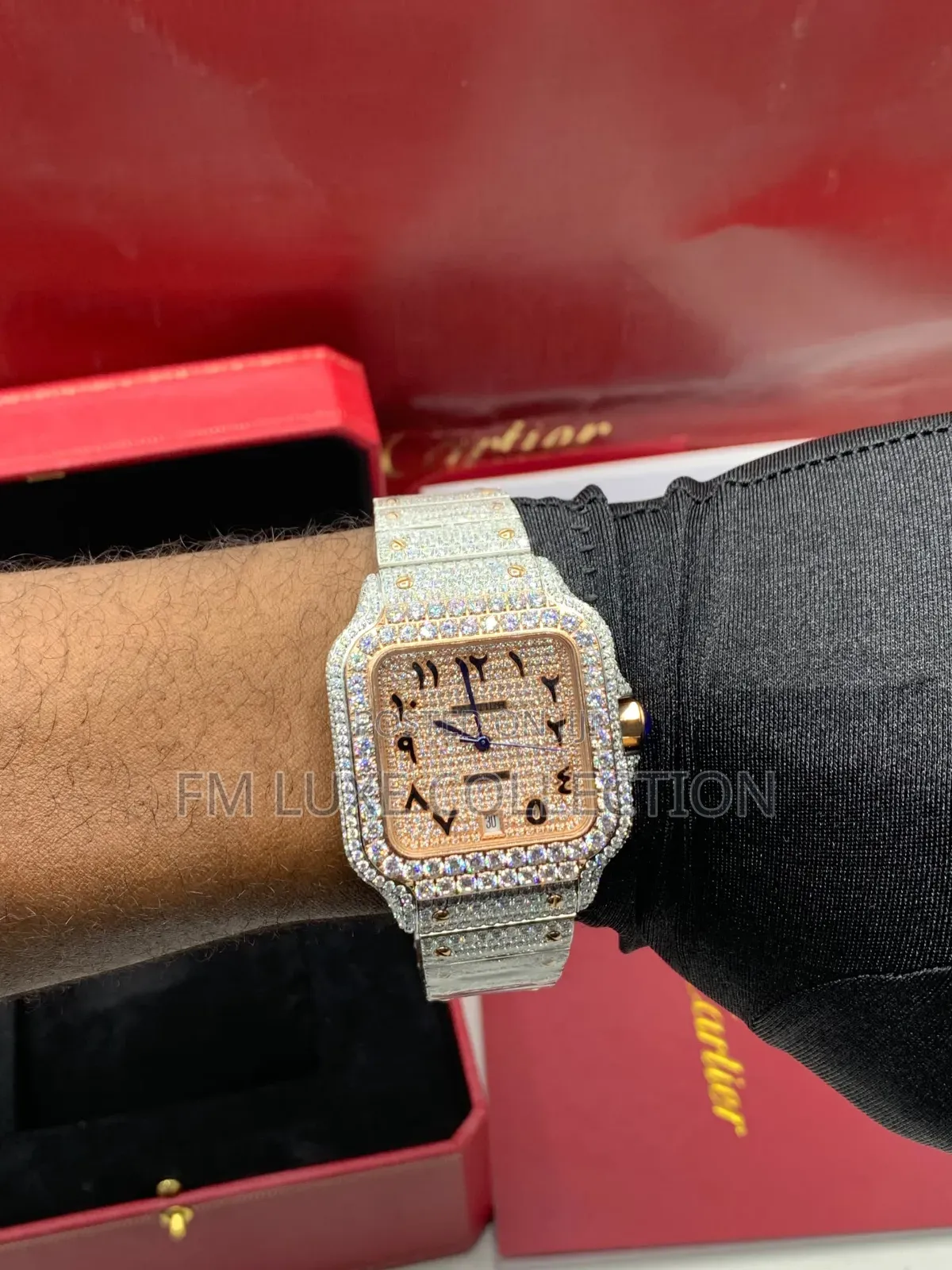 Iced Out Cartier Santos Wristwatch for Men - Luxury Timepiece