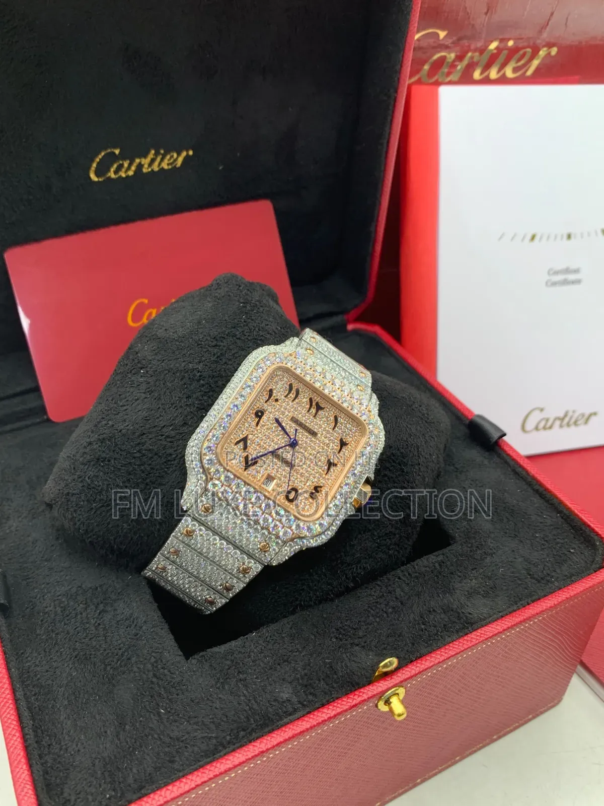 Iced Out Cartier Santos Wristwatch for Men - Luxury Timepiece