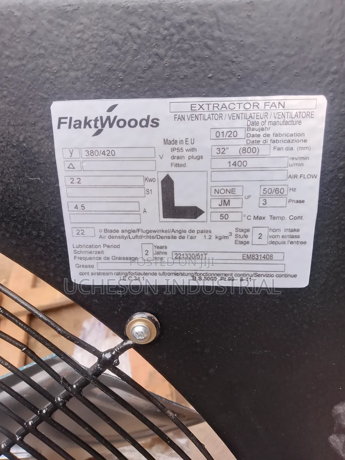 32" Industrial Wall Extractor Fan 2.2kw Flaktwoods Three Phase