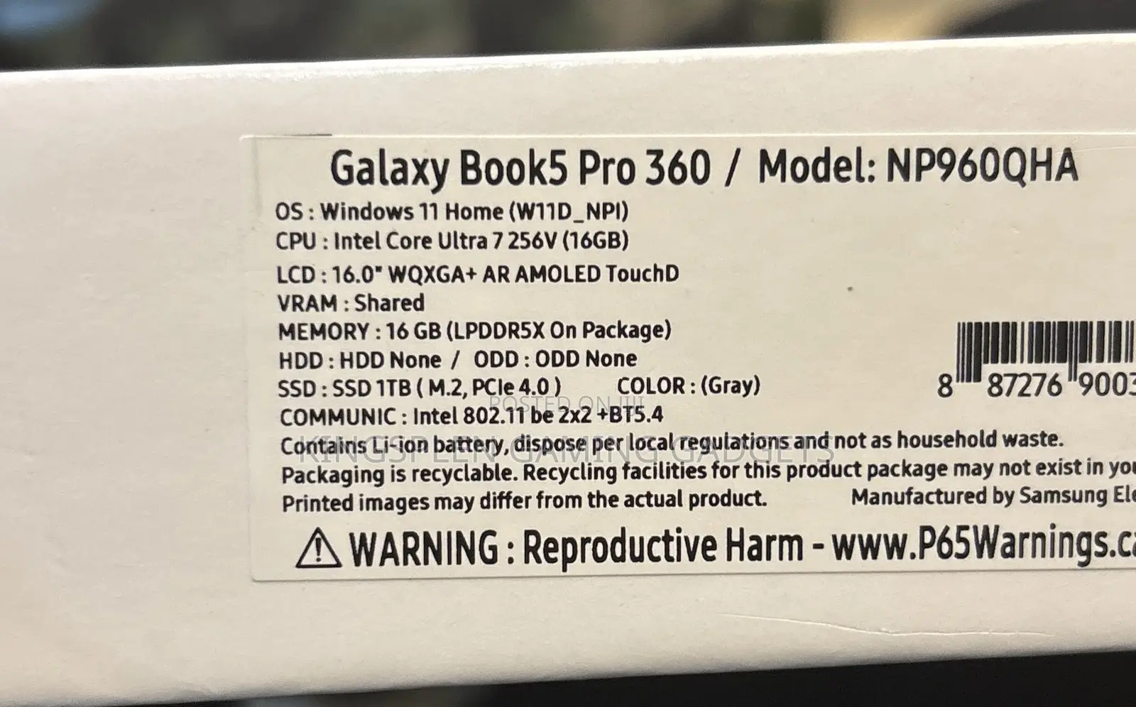 New Laptop Samsung Galaxy Book5 Pro 16GB Intel Core Ultra 7 SSD 1T