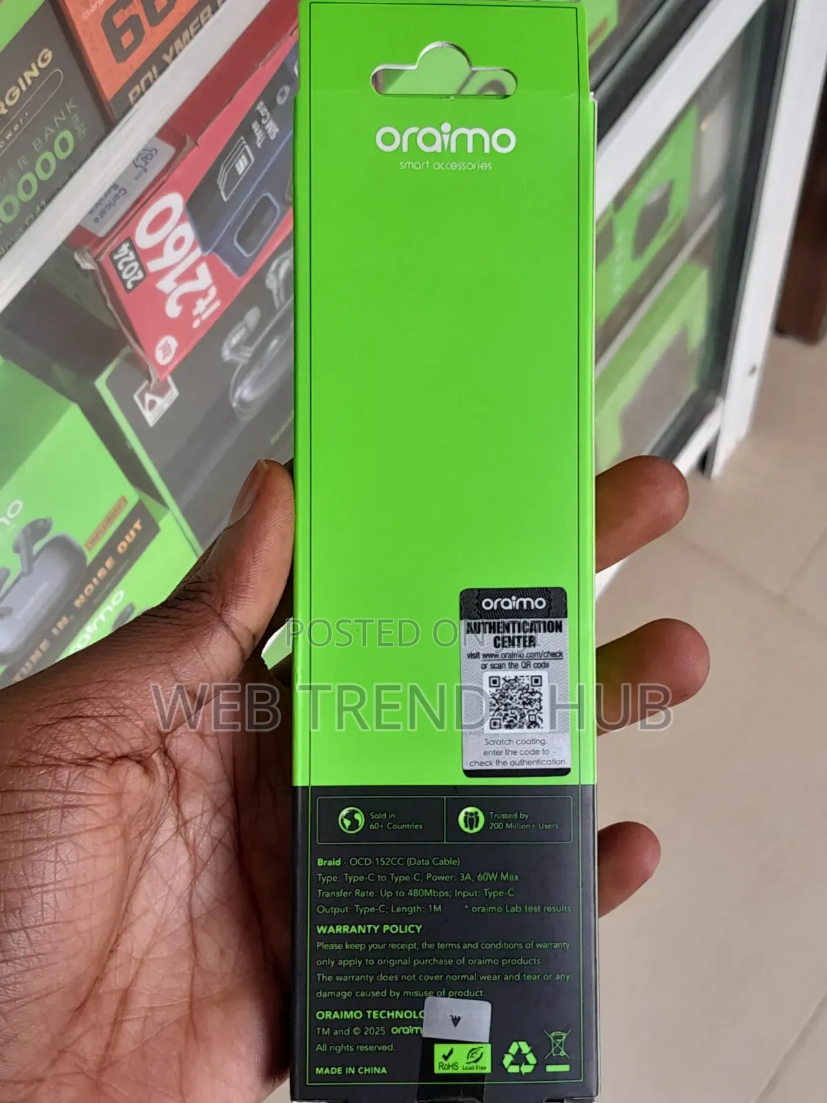 Oraimo Braid Type-C to Type-C Cable 1M (OCD-152CC) – 60W Fast Charging