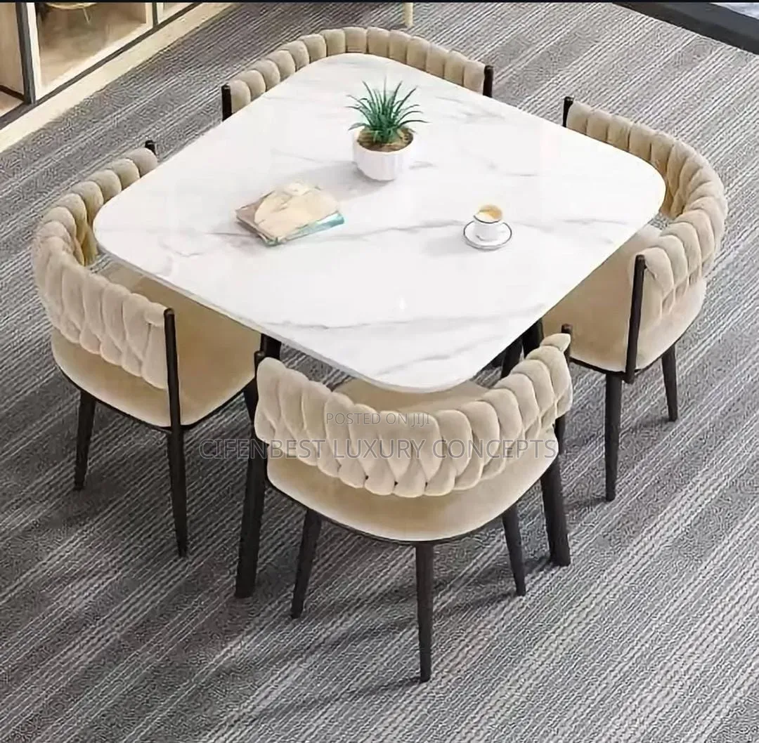Luxury Marble Dinning Table With 4 Chairs on Fabric
