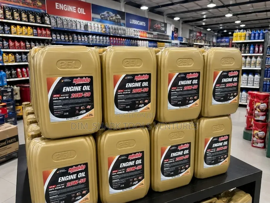25-Liter Container of Mimido 20w-50 Engine Oil.