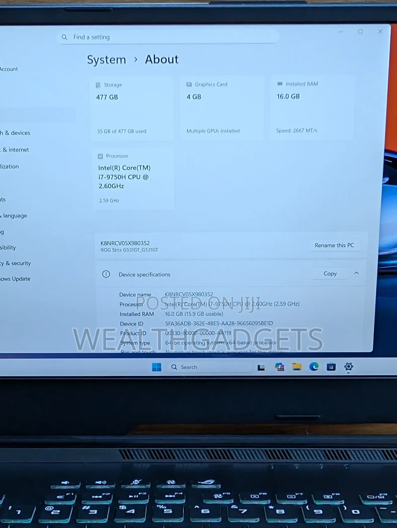 Laptop Asus ROG Strix G15 16GB Intel Core i7 SSD 512GB