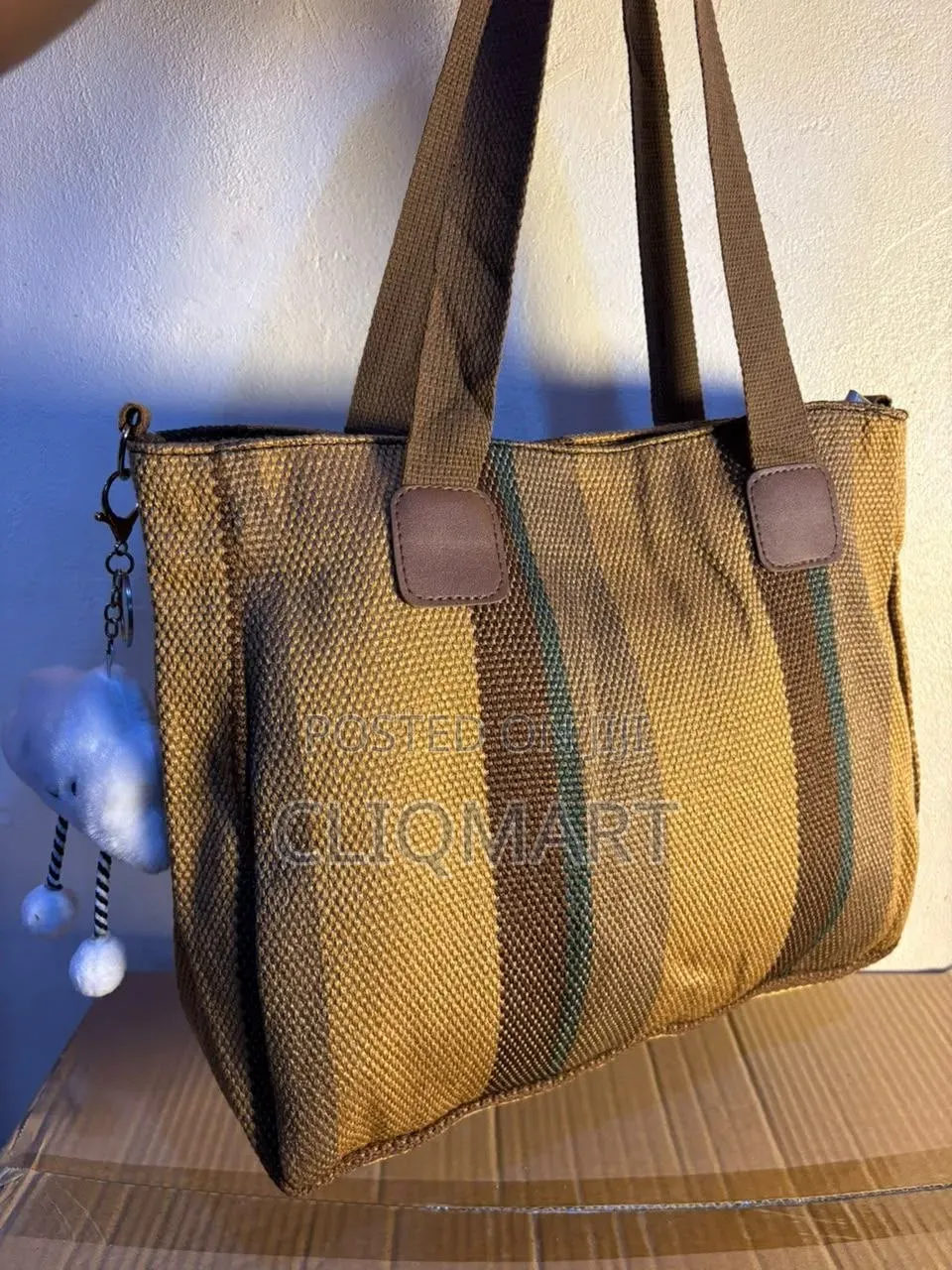 Ladies Tote Bag With Cloud Pouch – Striped Handbag