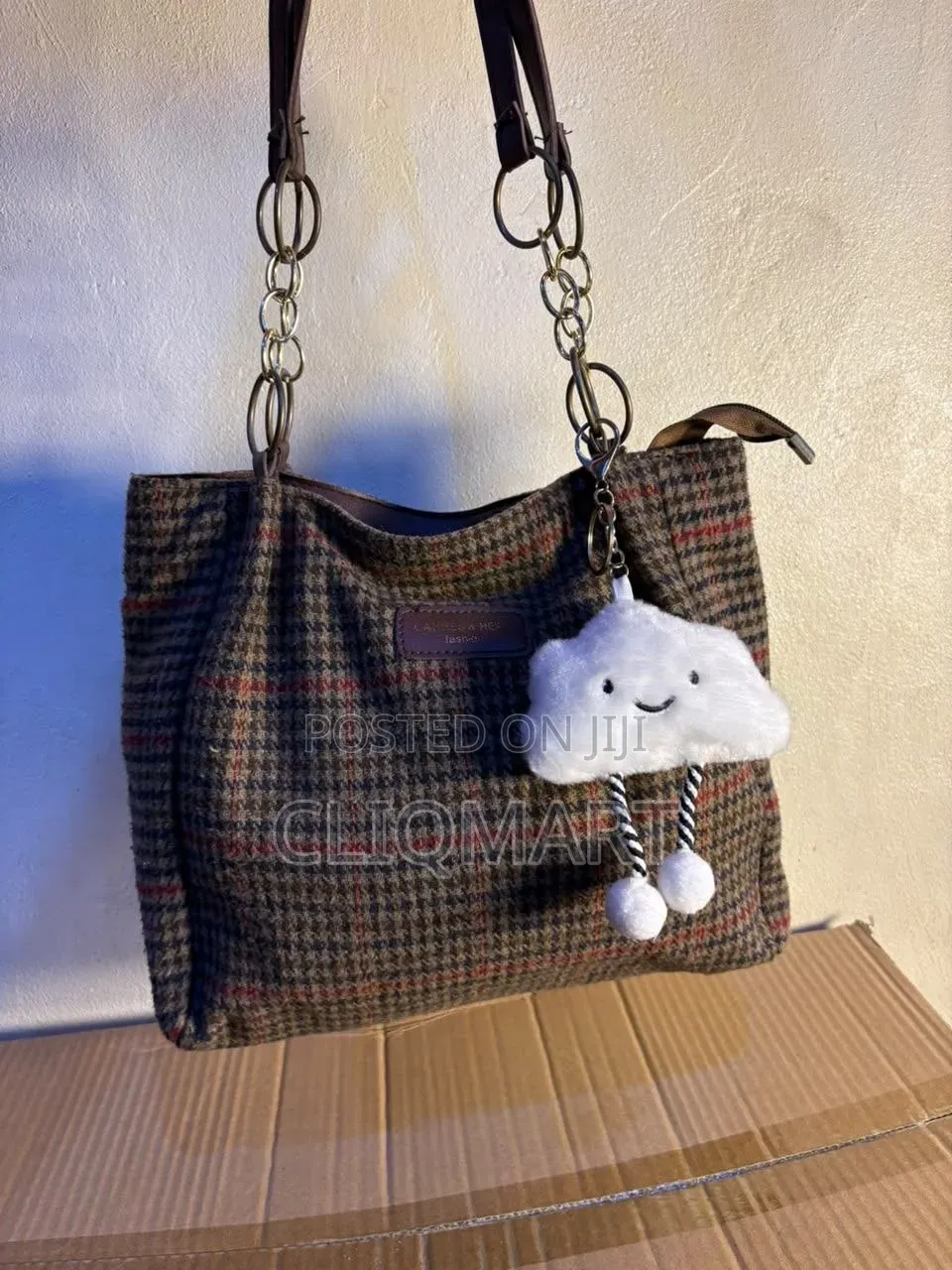 Ladies Tote Bag With Cloud Pouch – Striped Handbag