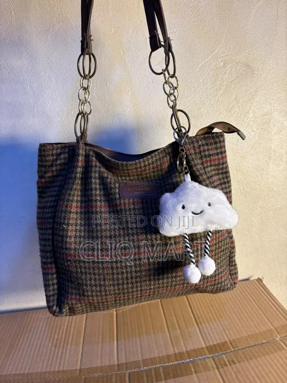 Ladies Tote Bag With Cloud Pouch – Striped Handbag