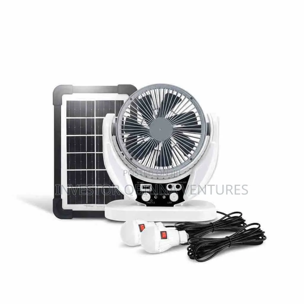 3 in 1 Rechargeable Table Fan+Solar Panel+LED Bulbs