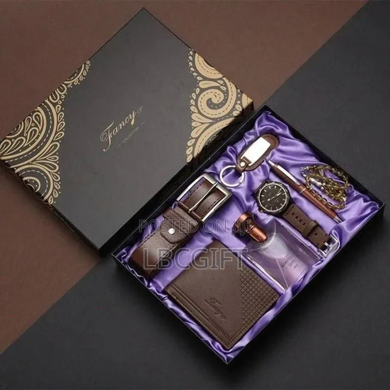 7 in 1 Men Gift Set With Wallet, Belt, Wrist Watch and More