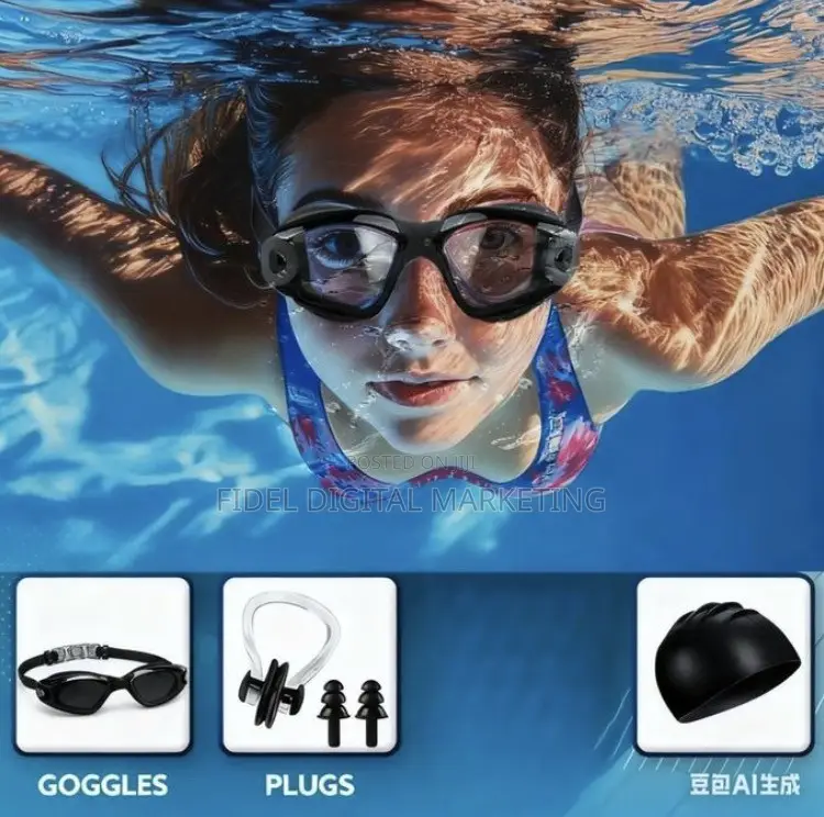 Addigoes Swimming Goggles Swim Cap Set for Men and Women