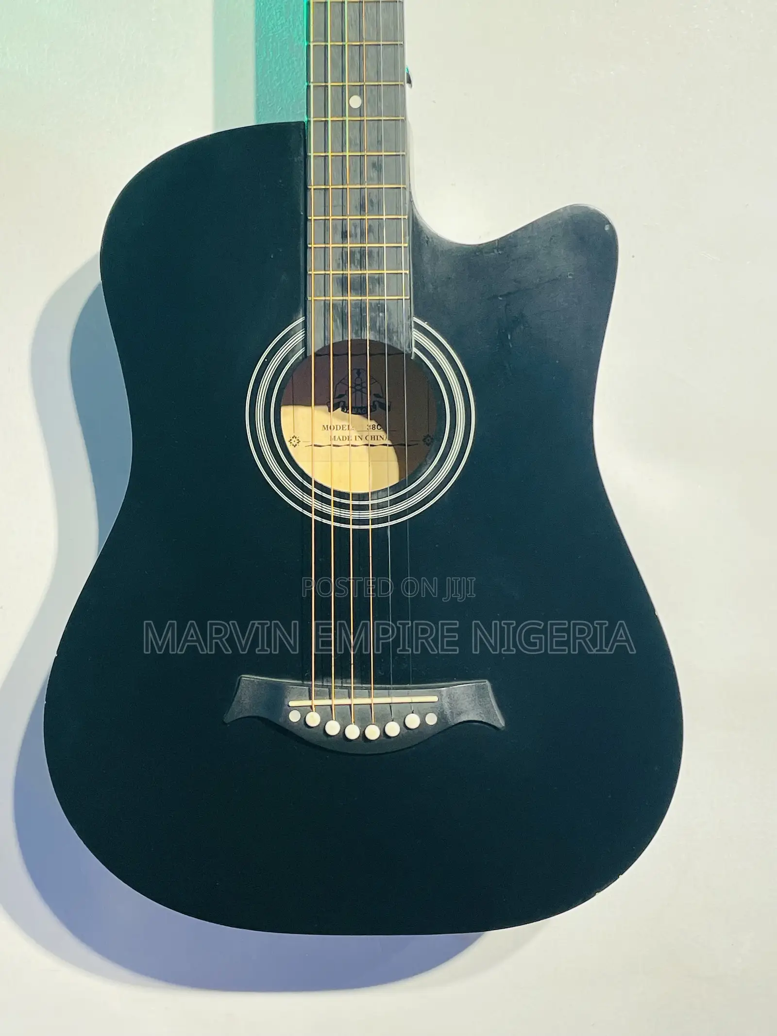 39-Inch Midnight Black Acoustic Cutaway Guitar With Strap
