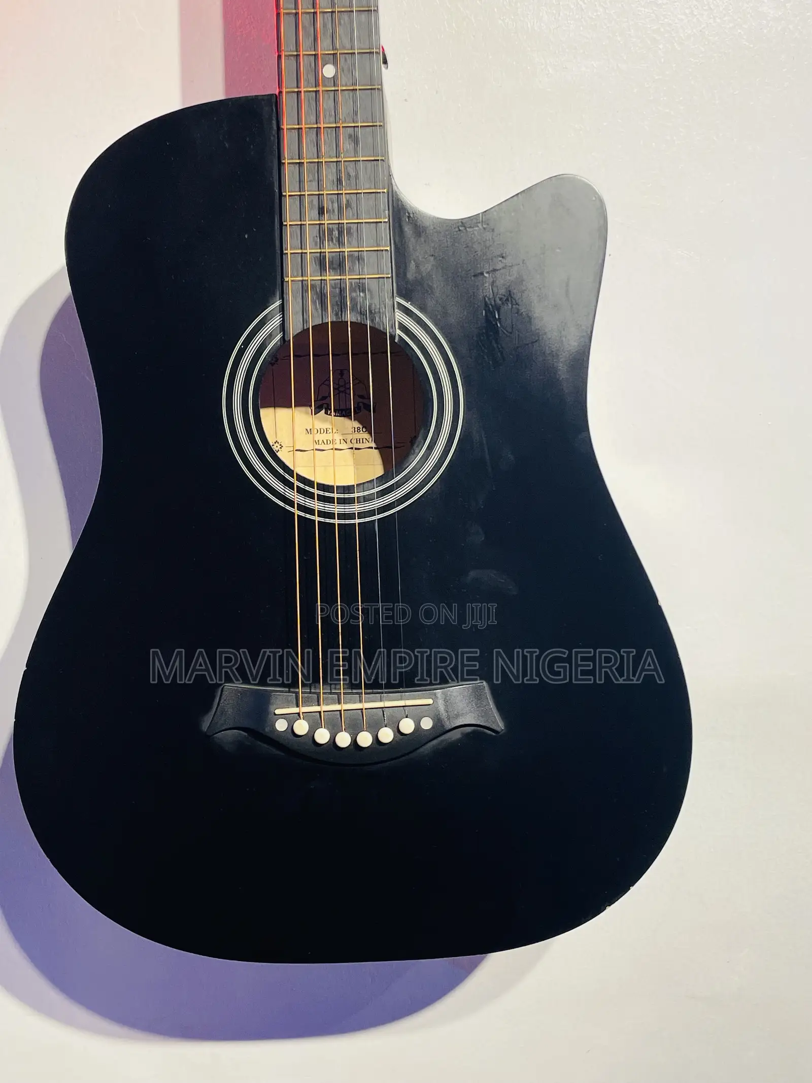39-Inch Midnight Black Acoustic Cutaway Guitar With Strap