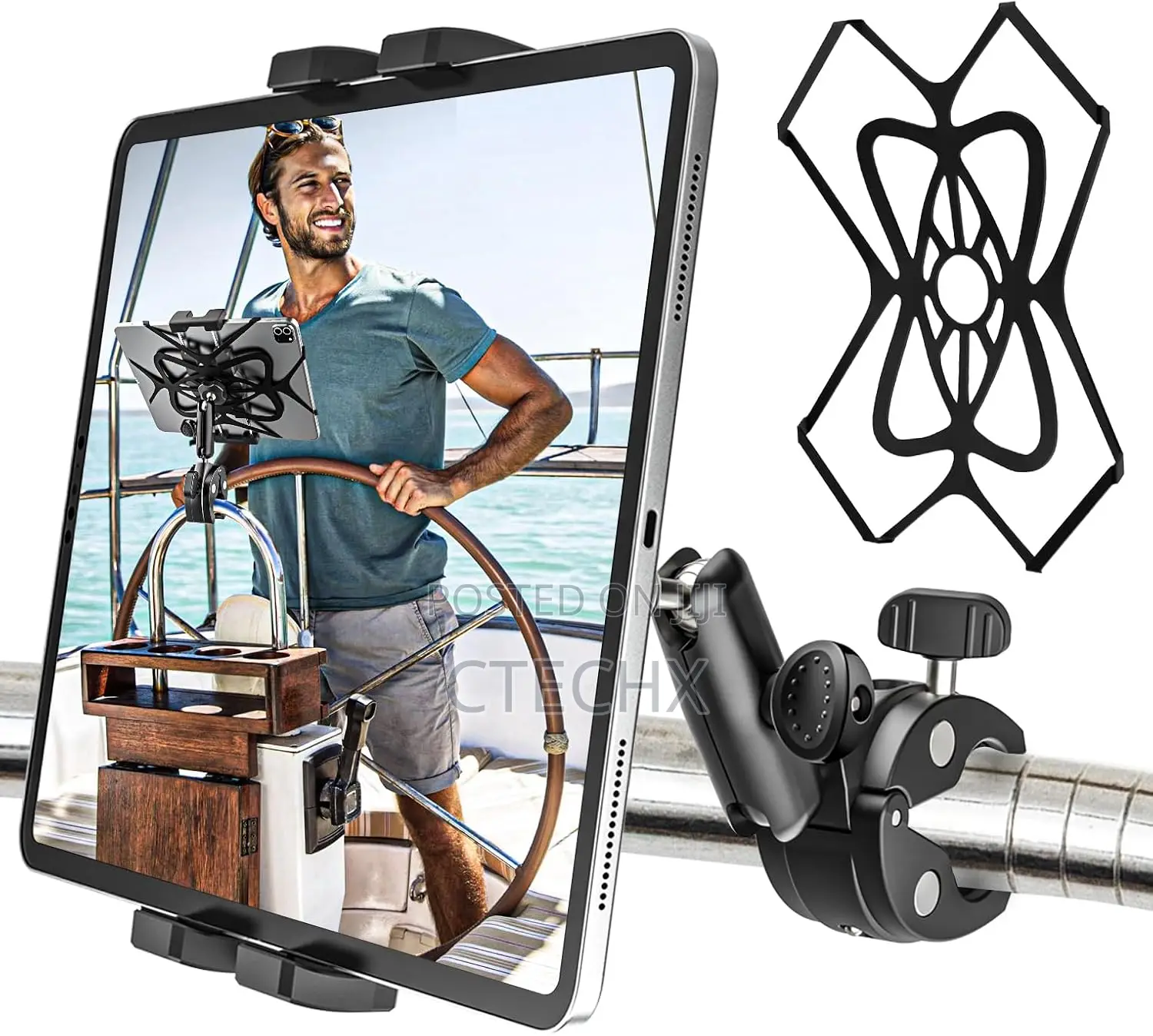 Boat Tablet Holder Mount Metal Heavy Duty (With Anti-Fall Strap)4-13"