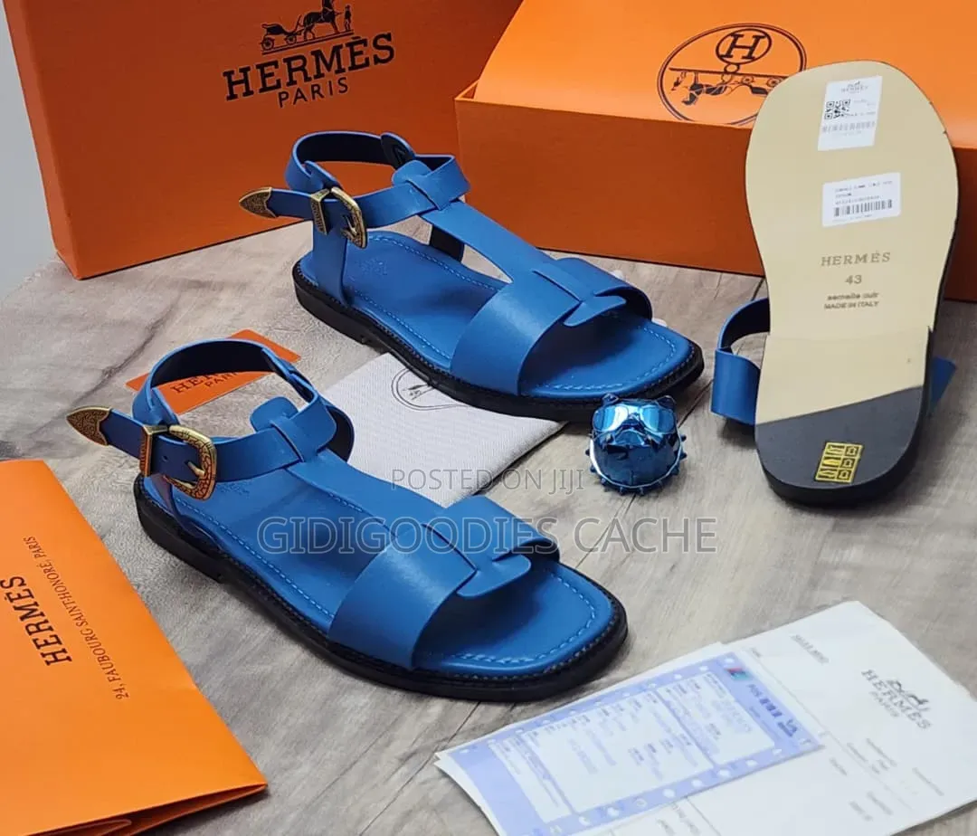 Hermes Leather Gladiator Sandals in Brown and Blue Size 40-46