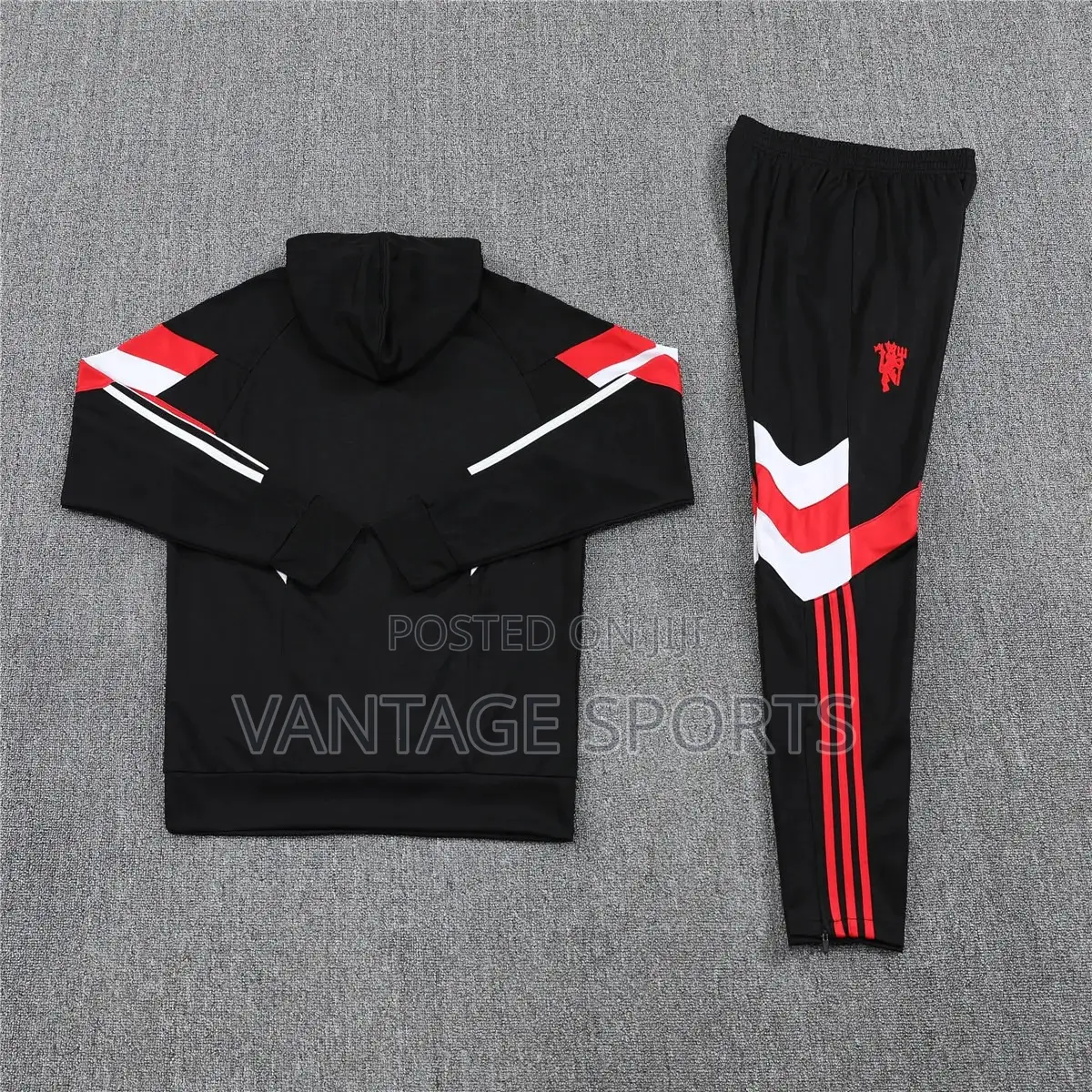 Manchester United Hoodie Sweatshirt + Pants Training Suit Black - POD