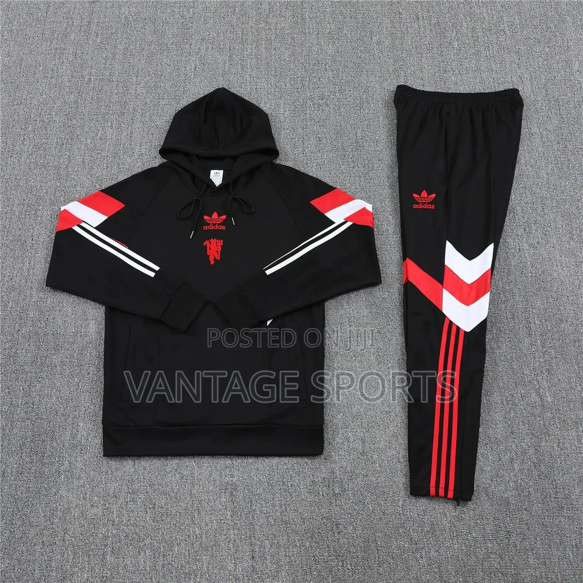 Manchester United Hoodie Sweatshirt + Pants Training Suit Black - POD