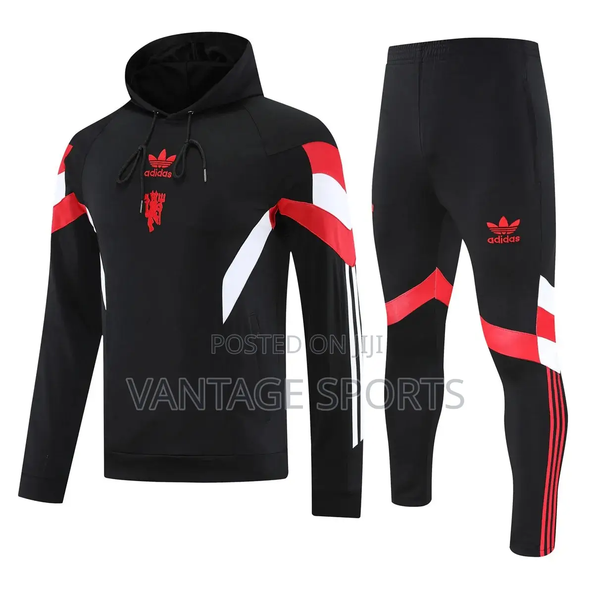 Manchester United Hoodie Sweatshirt + Pants Training Suit Black - POD
