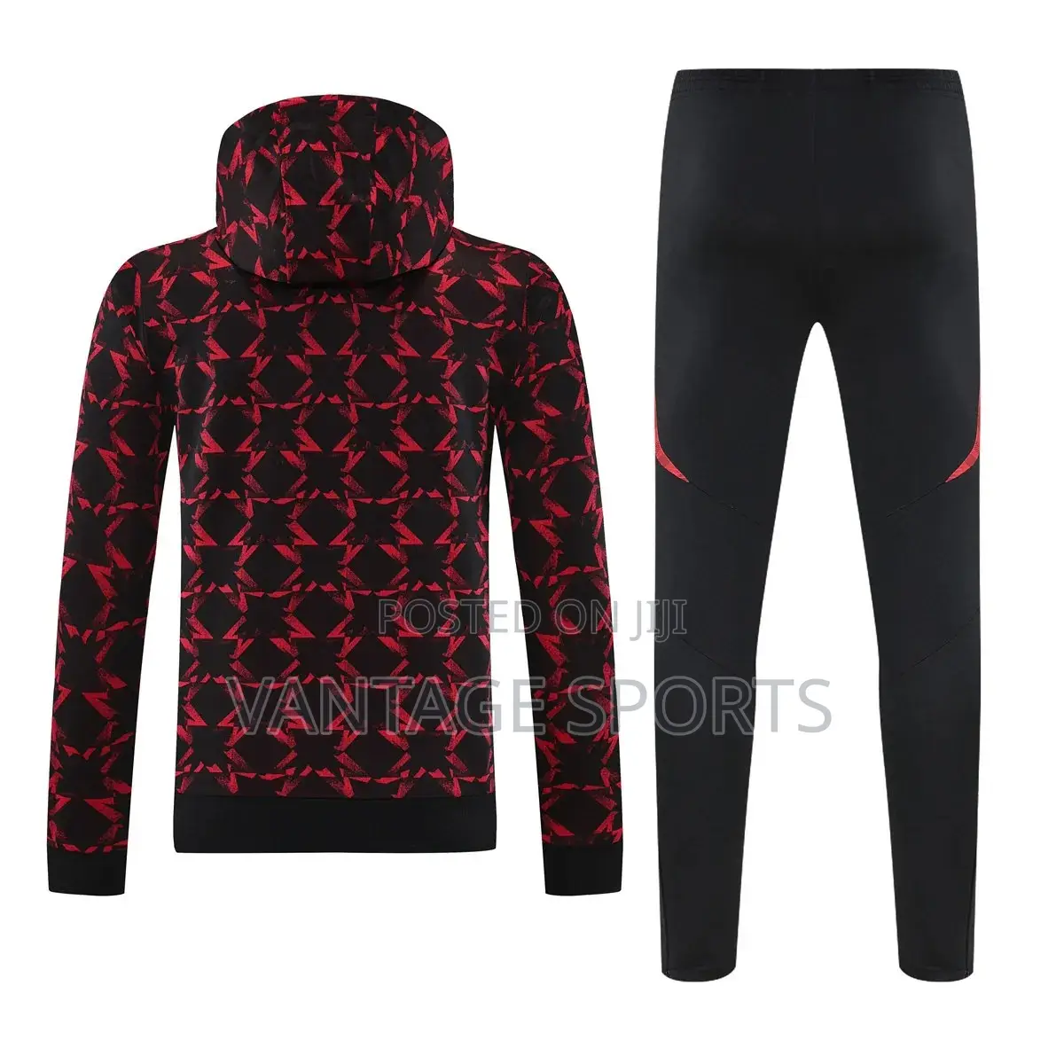 Manchester United Hoodie Sweatshirt + Pants Training Suit Black - POD