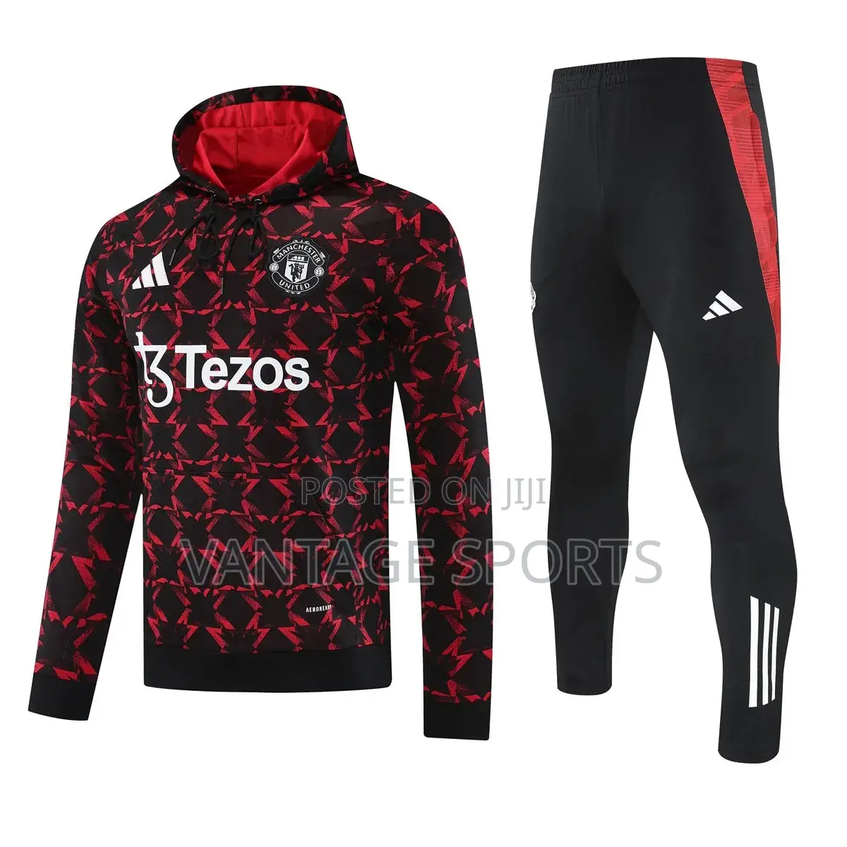 Manchester United Hoodie Sweatshirt + Pants Training Suit Black - POD