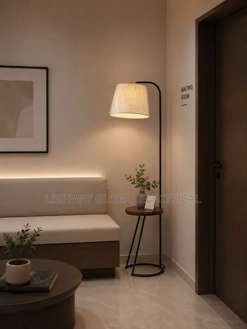 Tall Standing Minimalist Floor Lamp, With Side Table