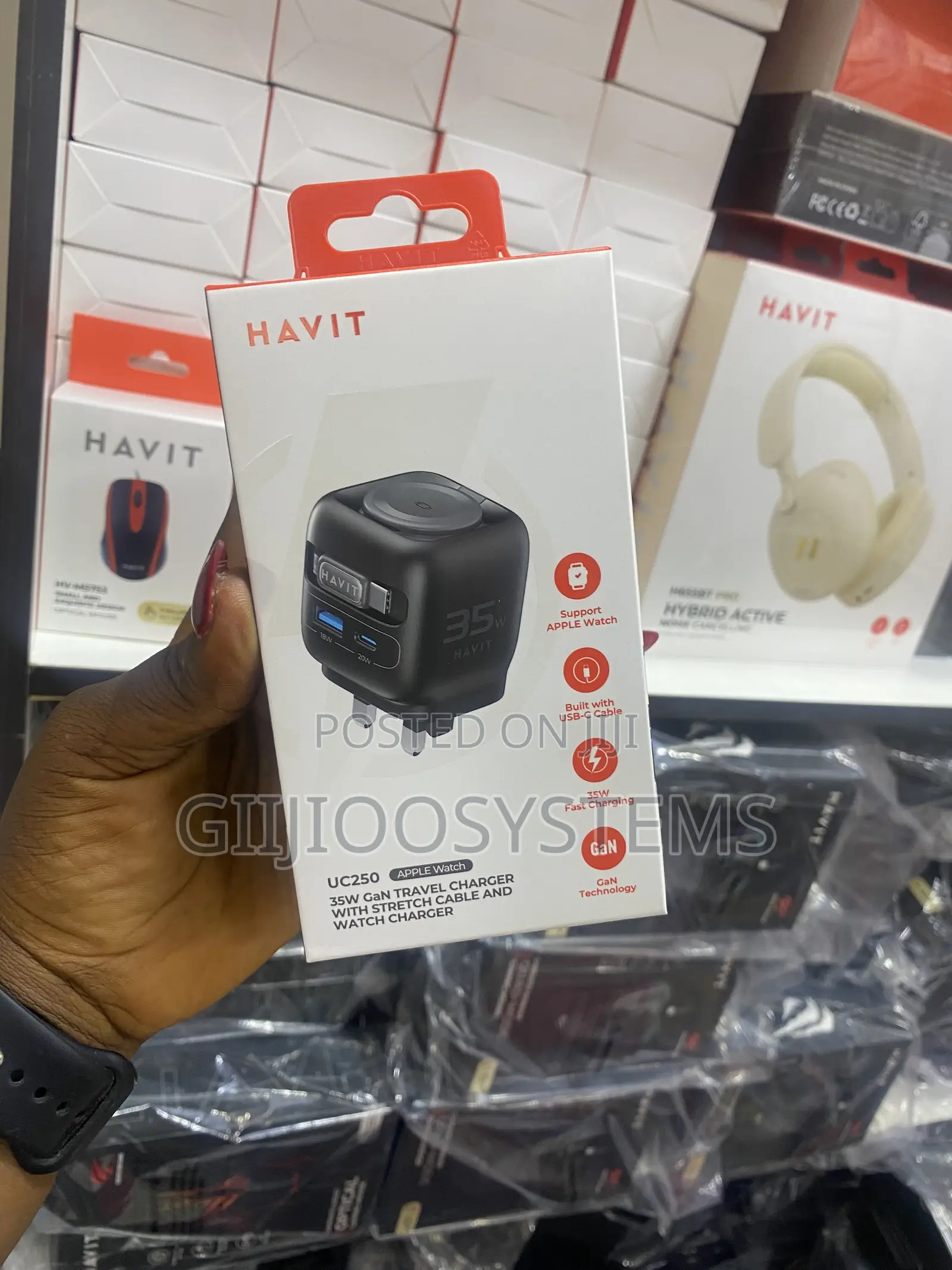Havit UC250 35W Apple Watch GaN Stretch-Cable Travel Charger