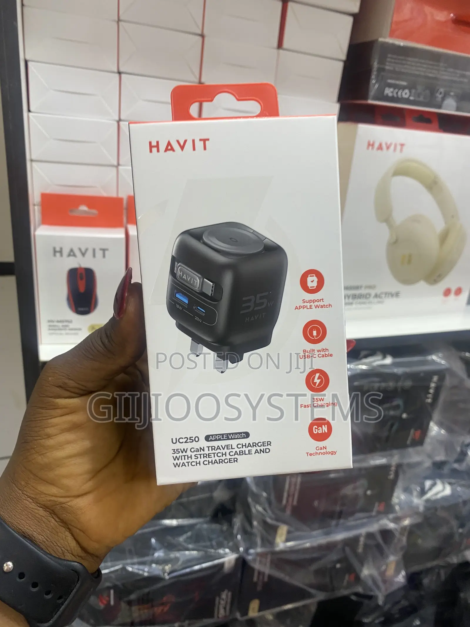 Havit UC250 35W Apple Watch GaN Stretch-Cable Travel Charger