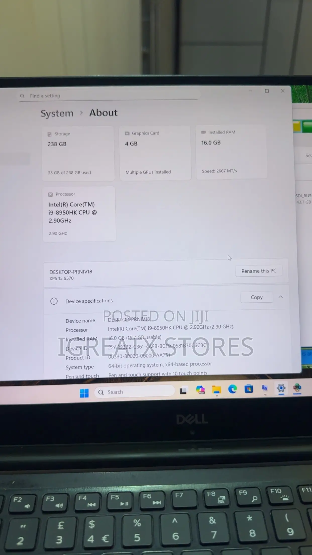 Laptop Dell XPS 15-9570 16GB Intel Core i9 SSD 256GB