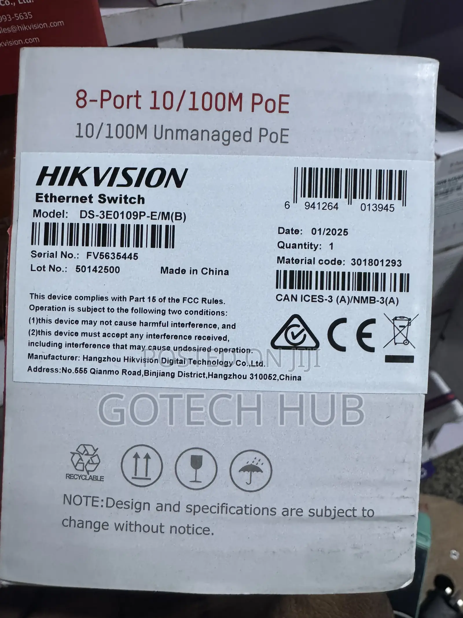 Hikvision 8 Port 10/100m Unmanaged POE Switch DS-3E0109P-E/M(B)