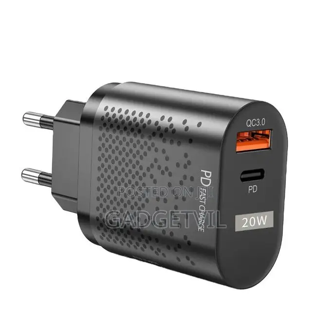 QC3.0 PD 20W USB-A + Type C Dual Port Charging Adapter